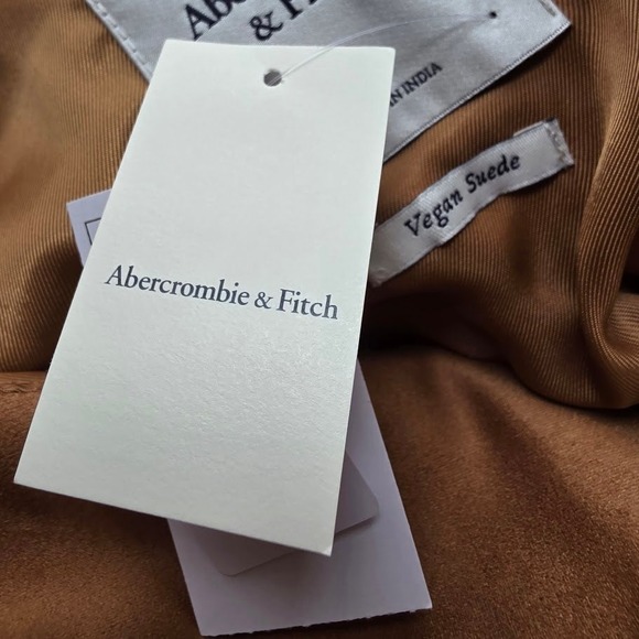 Abercrombie & Fitch Fringe Jacket Women Large Tan Vegan Suede Western Boho NEW - Picture 10 of 12